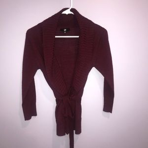 IZ Byer Burgundy Cardigan with Tie Size Medium